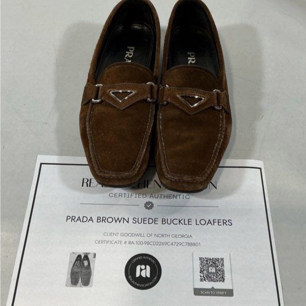 Prada Chocolate Suede Loafers with Buckle
